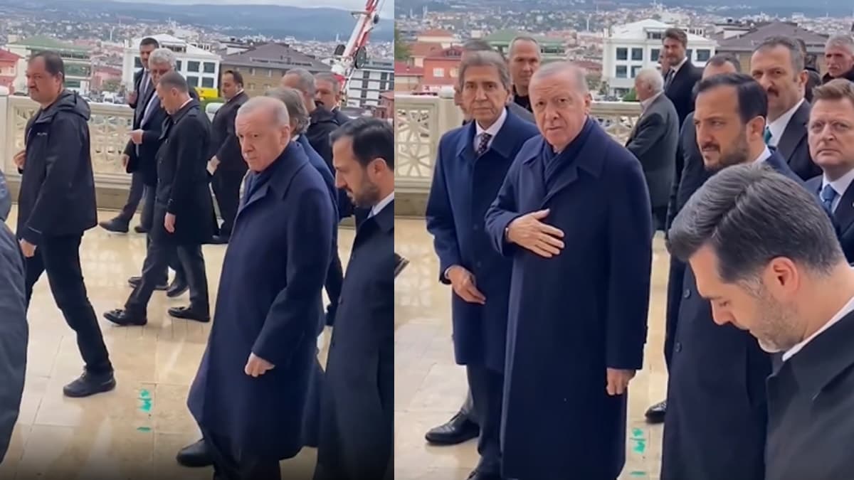 Erdoğan'a methiyeler dizen vatandaşa korumalardan müdahale: Bağırma camideyiz